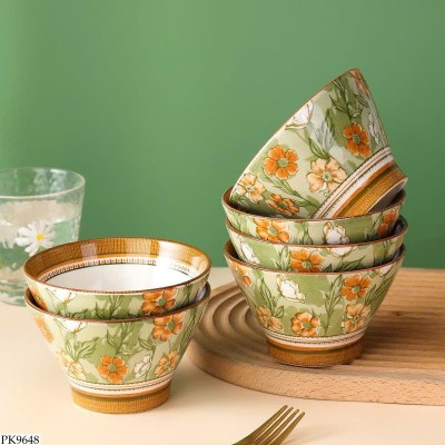 PK9648 SET 6C BÁT SỨ HỌA TIẾT HOA LÁ