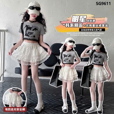 SG9611 SET ÁO CROPTOP MIX CHÂN VÁY XINH BÉ GÁI
