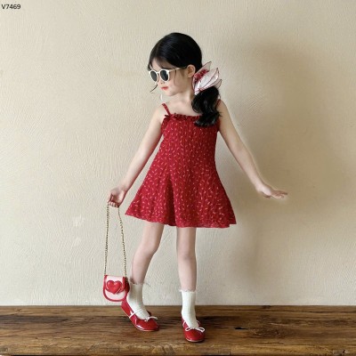 V7469  VÁY 2 DÂY ĐỎ BG