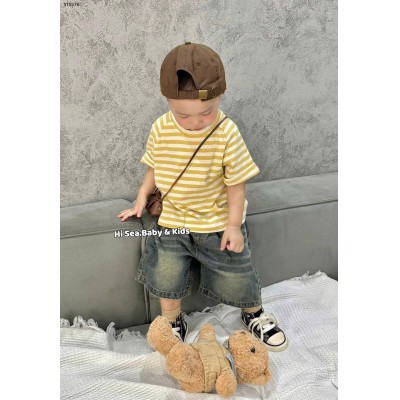 ST5576 SET ÁO KẺ MIX QUẦN SHORT JEAN