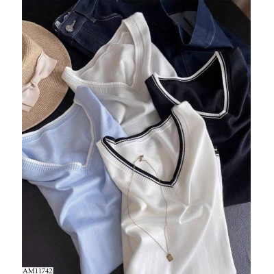 AM11742 ÁO THUN DỆT KIM CỔ V INBLUE