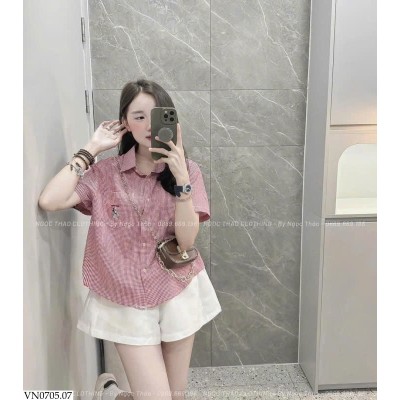 VN0705.07  ÁO SƠ MI KẺ CỘC TAY CHO NỮ