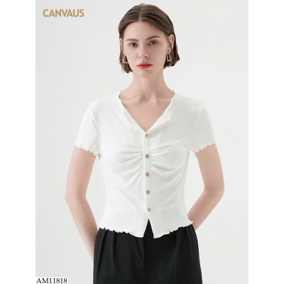 AM11818 ÁO THUN CỔ V CANVAUS NỮ