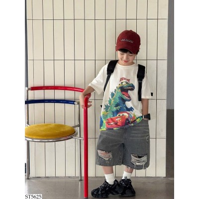 ST5625 SET ÁO KHỦNG LONG MIX SHORT JEAN RÁCH AOAOKIDS BT