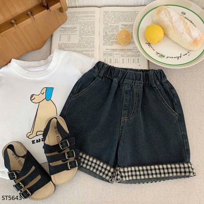 ST5643 SET ÁO THUN MIX QUẦN SHORT JEAN KẺ