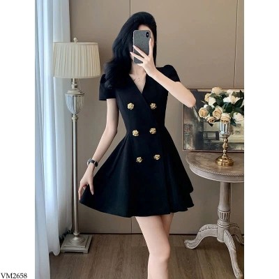 VM2658 VÁY VEST ĐEN CỔ CHỮ V 