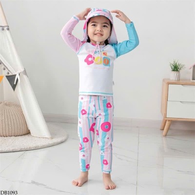 DB1093 ĐỒ BƠI DÀI TAY KÈM MŨ CHO BÉ GÁI