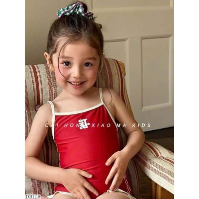 DB1118 ĐỒ BƠI 2 DÂY ĐỎ PHỐI BÈO CHO BÉ GÁI