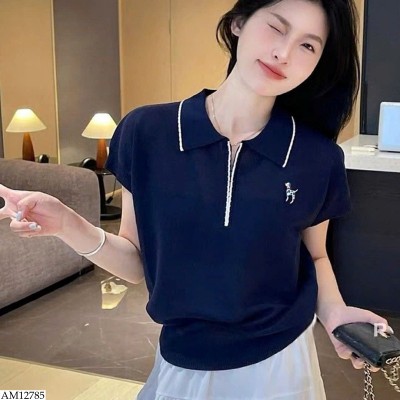AM12785 ÁO CỘC TAY CỔ BẺ NỮ