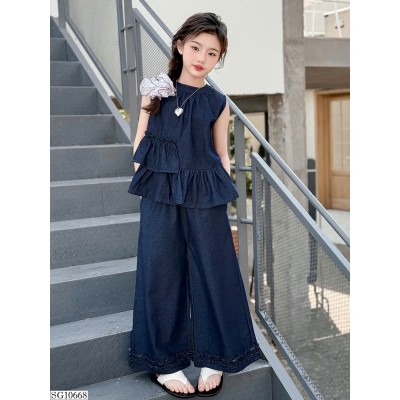 SG10668 SET DENIM ÁO SÁCH NÁCH BÈO PHỐI QUẦN SUÔNG RỘNG BG