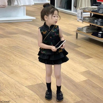 SG10687 ÁO PHONG CÁCH TRUNG HOA PHỐI CHÂN VÁY XẾP LY