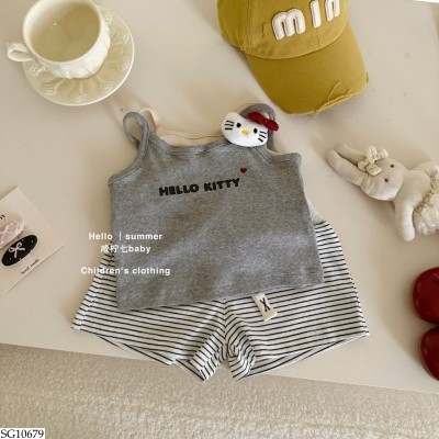 SG10679 SET ÁO KITTY MIX SHORT KẺ BG