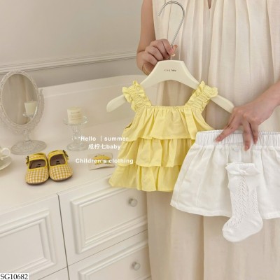 SG10682 SET ÁO BÈO TẦNG MIX SHORT TRẮNG BG