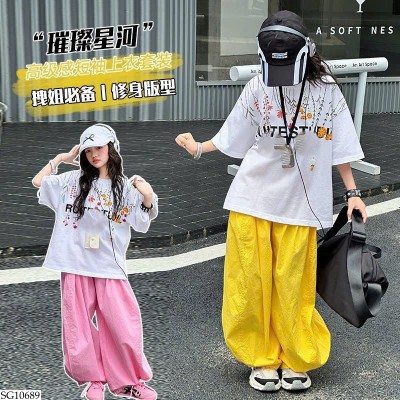 SG10689 SET ÁO PHÔNG TRẮNG MIX QUẦN ỐNG RỘNG BG
