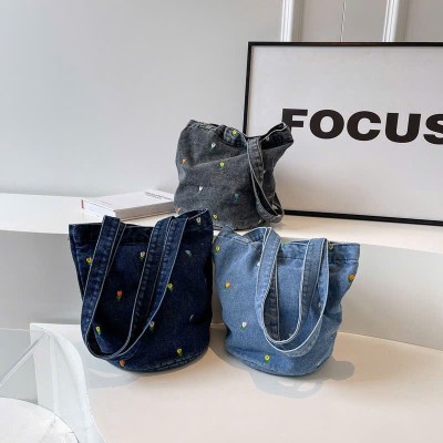 TM5928  TÚI TOTE DENIM THÊU HOA