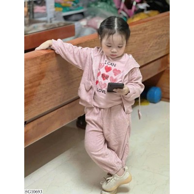 SG10693 BỘ NỈ HỒNG CÓ MŨ CHO BÉ