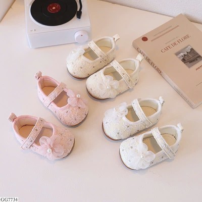 GG7734 GIÀY BÚP BÊ TẬP ĐI REN HOA BÉ GÁI