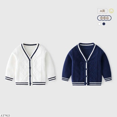 AT7923 ÁO CARDIGAN LEN CỔ V VIỀN KẺ
