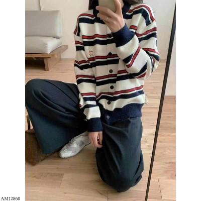 AM12860 ÁO LEN CARDIGAN KẺ NGANG