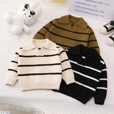 AT7918 ÁO LEN KẺ CỔ POLO SIZE NHÍ