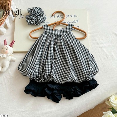 V8174 SET ÁO YẾM KẺ CARO MIX SHORT PHỐI BÈO NINGLI