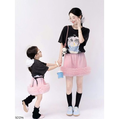 SD296 SET ÁO PHÔNG MIX CV HỒNG CHO MẸ VÀ BÉ
