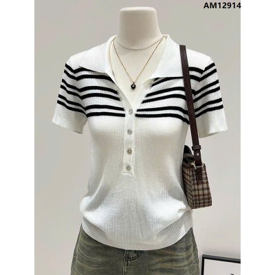 AM12914 ÁO LEN HÈ CỔ POLO KẺ NỮ