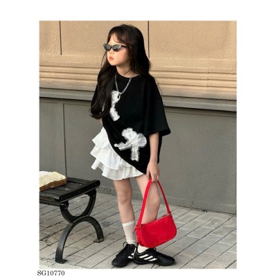 SG10770 SET ÁO NƠ MIX CHÂN VÁY CHO BÉ GÁI