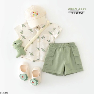 ST6108 BỘ SHORT SƠ MI KHỦNG LONG CHO BÉ TRAI