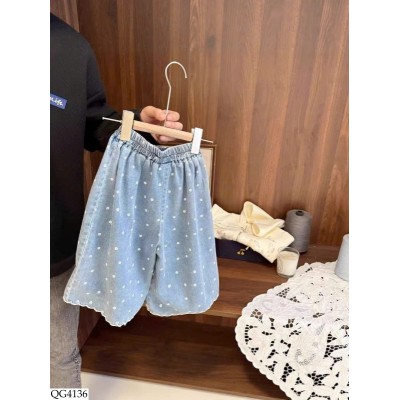 QG4136 QUẦN JEAN ỐNG RỘNG CHẤM BI BG