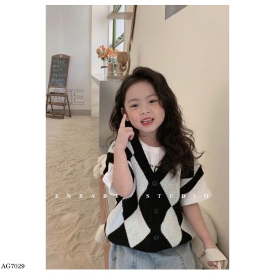 AG7029  ÁO GILE LEN PHỐI KẺ Ô TRÁM BÉ GÁI
