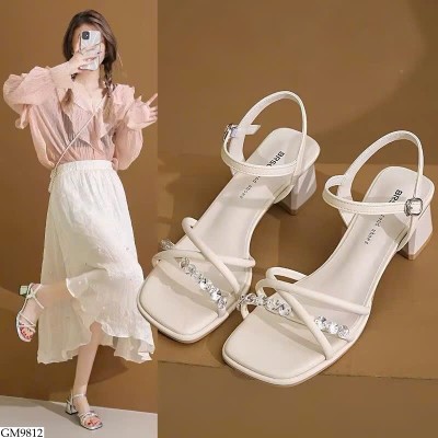 GM9812 SANDAL GÓT VUÔNG ĐÍNH ĐÁ NỮ