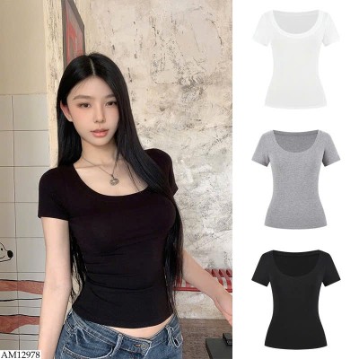 AM12978 ÁO THUN ÔM CỔ CHỮ U NỮ