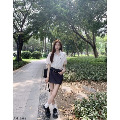 AM12981  ÁO SƠ MI CỘC TAY NỮ THÊU NƠ
