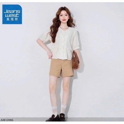 AM12985  ÁO SƠ MI CỔ V TAY BỒNG JEANSWEST