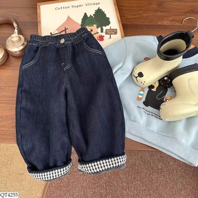 QT4255 QUẦN JEAN GẤP GẤU KẺ CHO BÉ