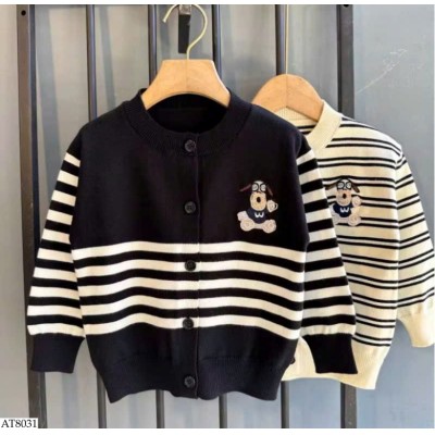 AT8031 ÁO CARDIGAN LEN KẺ THÊU CÚN CHO BÉ