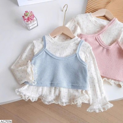 AG7034 ÁO HOA NHÍ DÀI TAY MIX ÁO 2 DÂY BG