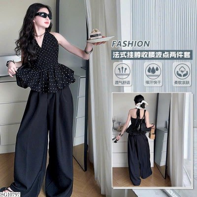 SG10797 SET ÁO YẾM CHẤM BI MIX QUẦN SUÔNG