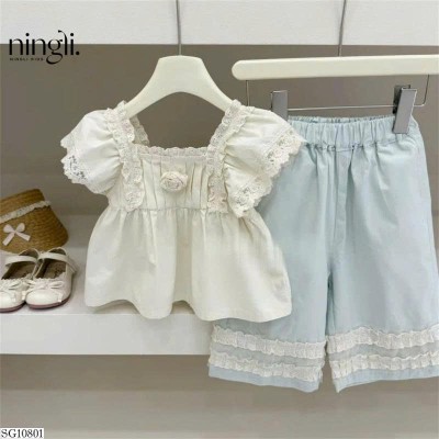 SG10801 SET ÁO PHỐI REN QUẦN SUÔNG