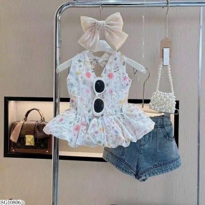 SG10806 SET ÁO YẾM HOA MIX QUẦN SHORT
