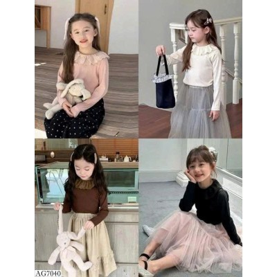 AG7040 ÁO DÀI TAY CỔ REN AMBBKIDS