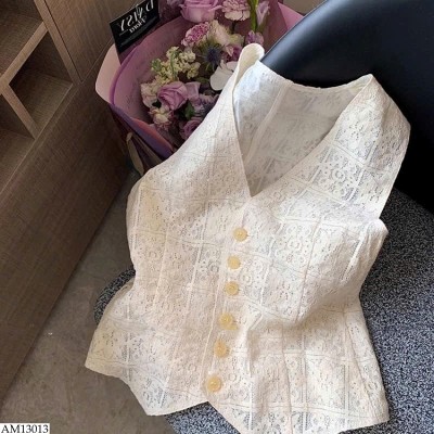 AM13013 ÁO REN SÁT NÁCH CỔ V NỮ