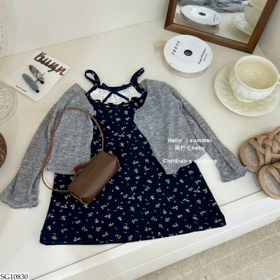 SG10830 SET ÁO CARDIGAN MIX VÁY HOA NHÍ BG
