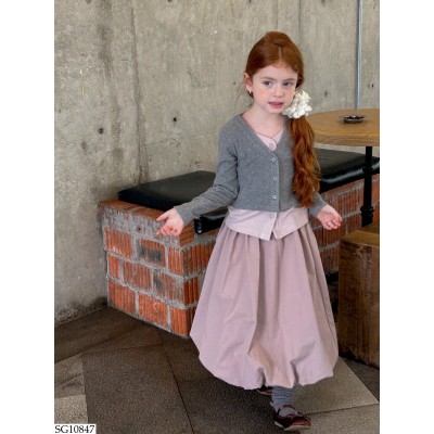 SG10847 ÁO CARDIGAN CỔ V PHỐI CHÂN VÁY BÍ DÁNG DÀI