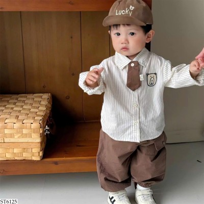 ST6125 SET ÁO SƠ MI KẺ MIX QUẦN BO GẤU BT