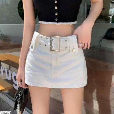 VM2971 CHÂN VÁY DENIM PHỐI THẮT LƯNG BẢN TO NỮ 