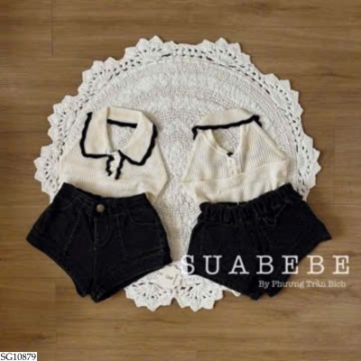 SG10879 SET ÁO LEN CỔ YẾM MIX SHORT JEAN BG giá mới