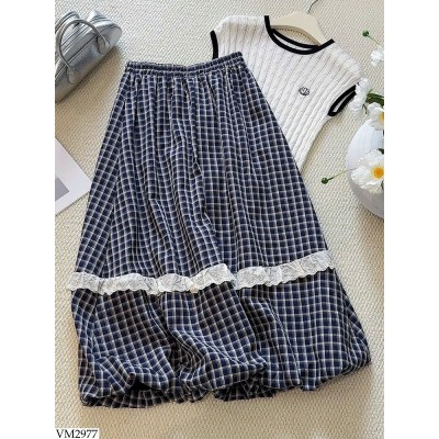 VM2977 VÁY MIDI KẺ CARO ANNA NỮ