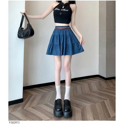 VM2973 CHÂN VÁY DENIM XẾP LY NỮ
